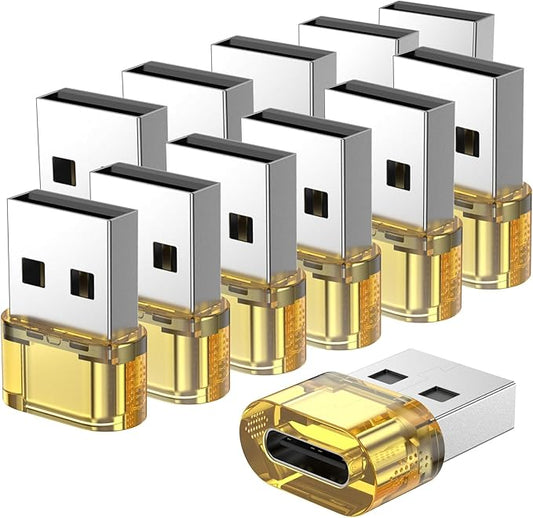 USB A to USB C Adapter 12Packs, USB Male to C Adapter for Charging & OTG Function, USB-A Male to USB-C FemaleAdapter Compatible with iPhone15 Plus Pro Max/Airpods/iPad 9 10 Air 5 Mini 6 (Yellow)