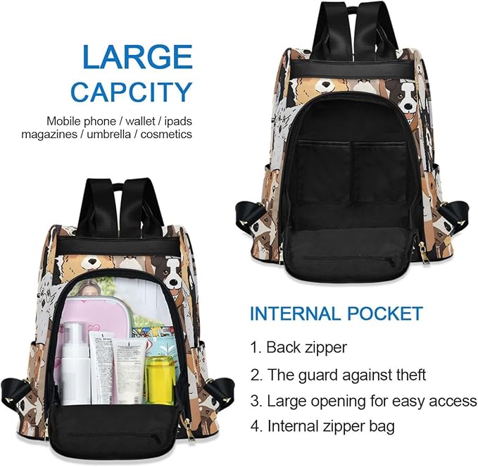 ALAZA Cute Dog Prints Puppy Animal Backpack Purse for Women Anti Theft Fashion Back Pack Shoulder Bag