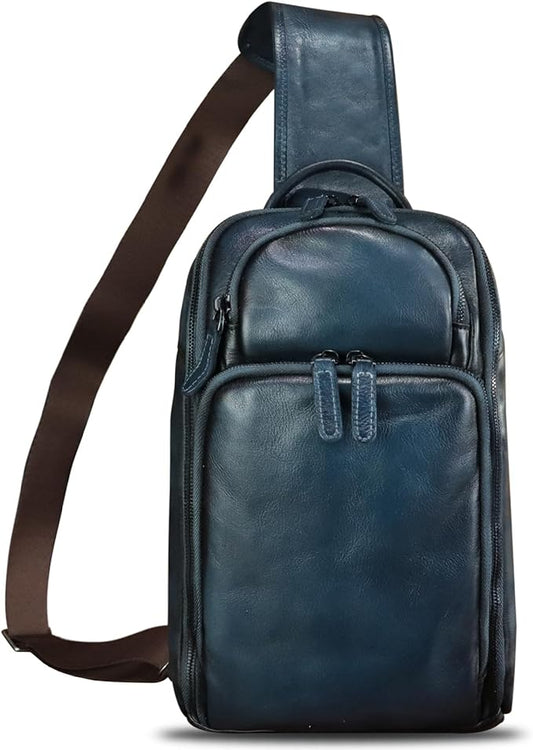 Genuine Leather Sling Bag for Men and Women Vintage Leather Sling Backpack Crossbody Bag Chest purse for 11 Inch Ipad Pro