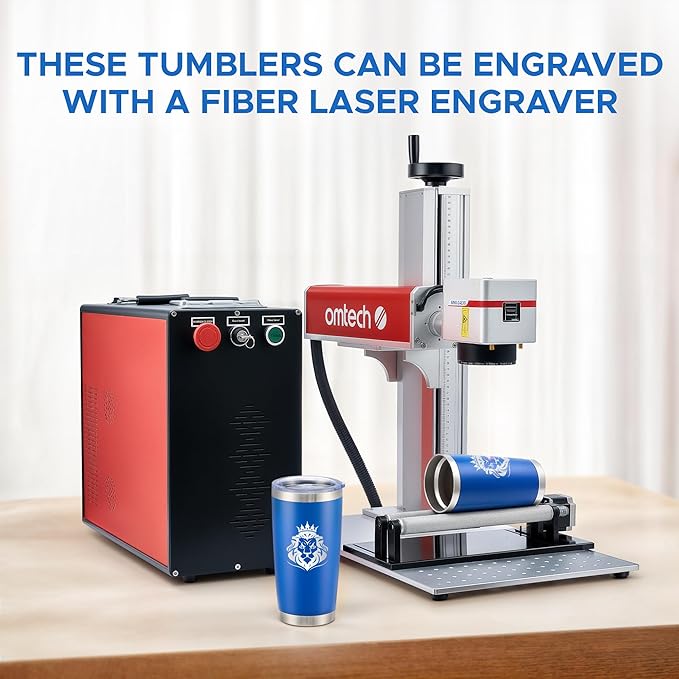 OMTech 20oz Tumblers Bulk, 6pc Stainless Steel Tumbler Set with Lid & Straw, Double Wall Vacuum Insulated Mug for Laser Engraver, Travel Coffee Mug for Hot & Cold Drinks, Navy Powder Coated Cup