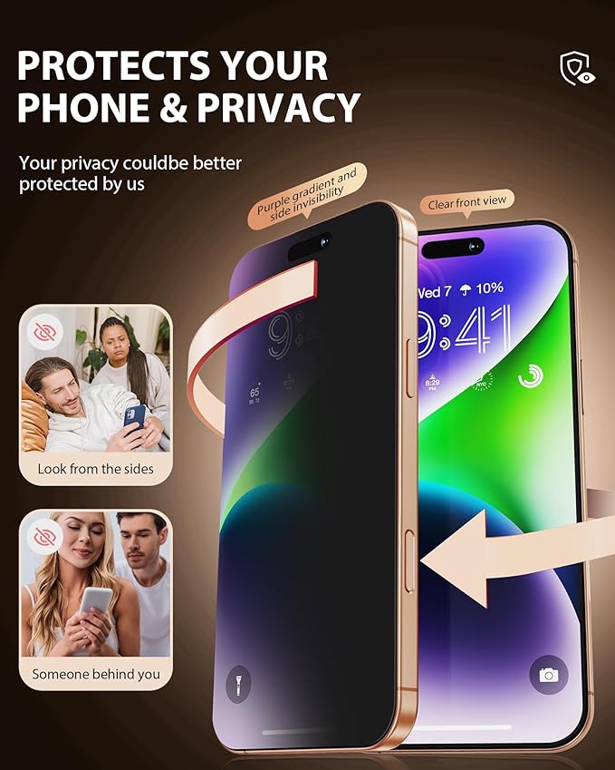 2 Pack Privacy Screen Protector for iPhone 17 Air Tempered Glass 6.5 Inch + 2 Pack Lens Protector Anti-Spy Anti-Glare HD Easy Installation