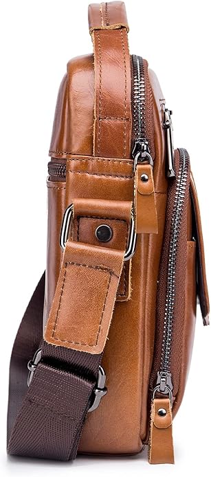 LUKZIJAES Small Genuine Leather Shoulder Bag Men Messenger Handbag Lightweight Sling Crossbody Bag