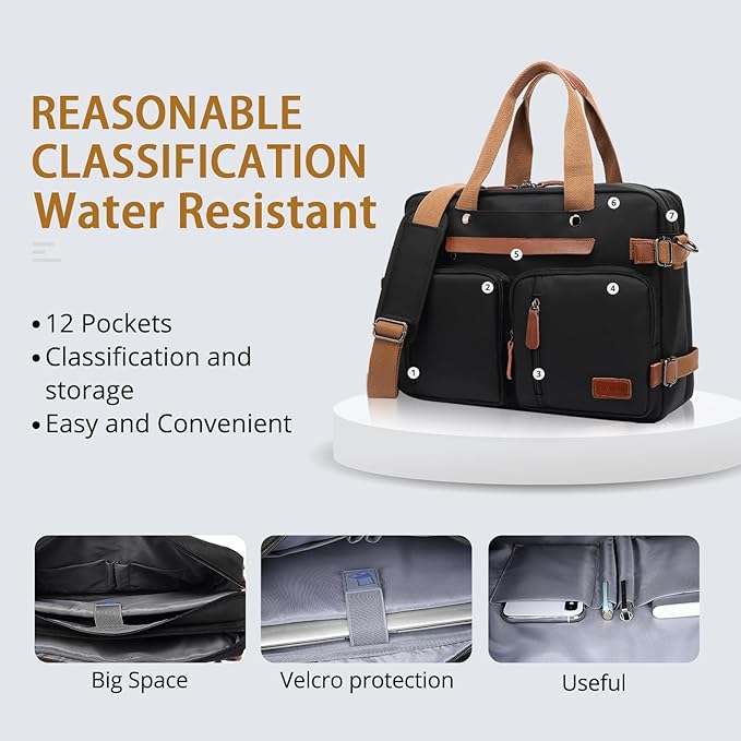 MOLNIA 3 in 1 Laptop Bag for Men, 17.3 Inch Work Bags for Men, Laptop Backpack, Briefcases, Messenger Bag, Computer Bags for Laptops for Men Women, Black