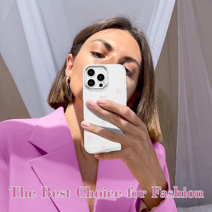 EYZUTAK Case for iPhone 16 Pro, Bling Glitter 3D Bowknot Phone Case Cute Sparkly Crystal Clear Bow Aesthetic Design Case Slim Soft Durable TPU Transparent Protective Cover for Women Girl - Pink Bow