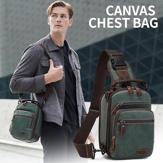 Nerlion Sling Bag for Men Waxed Canvas Crossbody Bag Chest Bag Water Resistant Shoulder Bag Casual Daypack