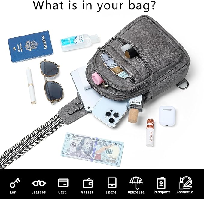 Sling Bag for Women Crossbody Bags Sling Purse Cross Body Backpack Vegan Leather Over Shoulder Bag Travel Dark Grey