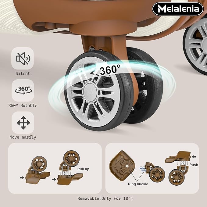 Melalenia Luggage Sets 4 Piece Hard Shell Carry on Suitcase with Spinner Wheels and TSA Lock, Lightweight Travel Duffel Bag for Women, Beige Brown