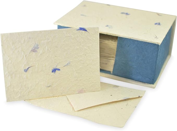 Kathmandu Valley Co. Nepali Cherish Greeting Card & Envelope Deluxe Box Set with Handmade Lokta Paper from Nepal, 25 Cards (Cornflower)