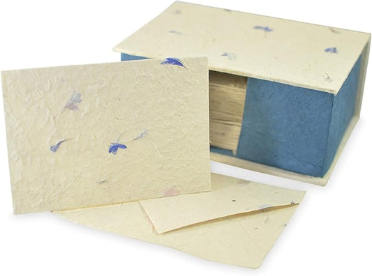 Kathmandu Valley Co. Nepali Cherish Greeting Card & Envelope Deluxe Box Set with Handmade Lokta Paper from Nepal, 25 Cards (Cornflower)