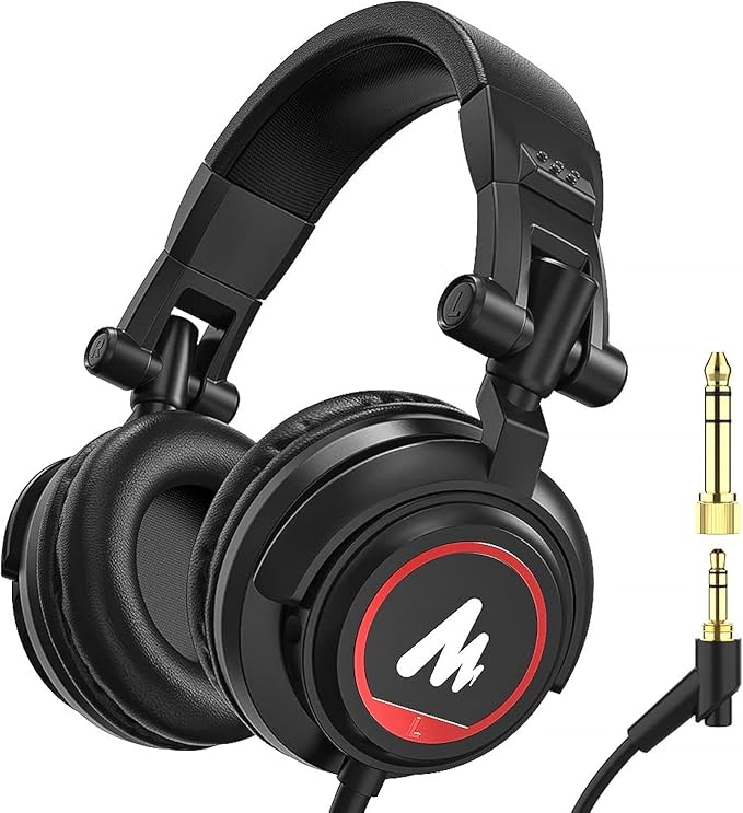 MAONO 50MM Drivers Pro Studio Monitor Headphones, MH501 Over Ear Closed Back Non-Detachable Wired Headset with 3.5mm/6.35mm Jack for Guitar Amp Recording DJ Mixing Piano Music Production Podcast