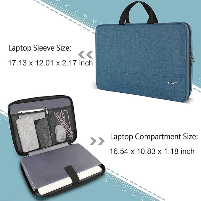 Ytonet 17 17.3 Inch Laptop Sleeve Case, Water Resistant Laptop Carrying Case with Handle, Compatible with MacBook HP Dell Lenovo Surface Asus Acer Notebooks, Gifts for Men Women Mom, Deep Teal