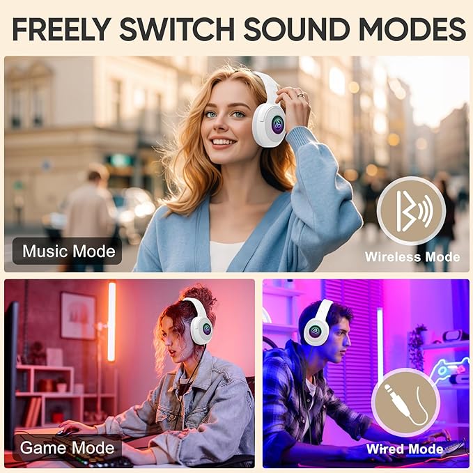 SDLOGAL Wireless Over Ear Headphones, Personalized Music & Game Audio, Wireless BT5.4 Headphones with Microphone, Up to 40 Hours Battery Life, Foldable & Lightweight - White