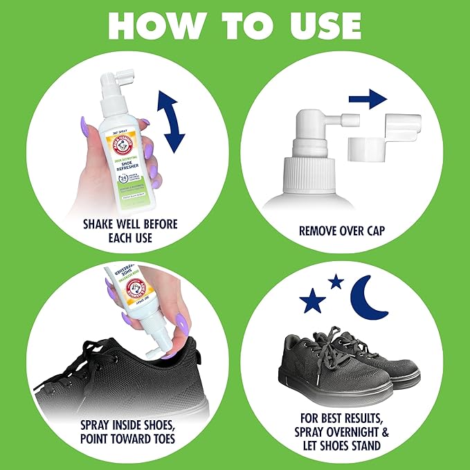 Arm & Hammer Shoe Refresher Spray, Odor Eliminator for Sneakers, 24 Odor & Wetness Control, Aerosol-Free Shoe Deodorizer Spray, Fresh Rain Scent, 3.4 oz