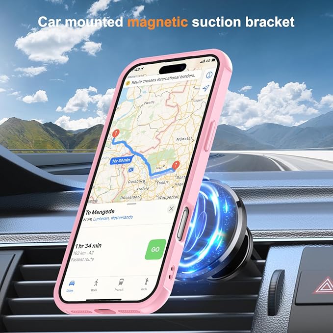 Compatible with iPhone 17 Pro Case with Invisible Magnetic O-Ring Stand Military-Grade Translucent Phone Case for iPhone 17 Pro 6.3" [Compatible with Mag-Safe][Great Grip Feeling], Pink