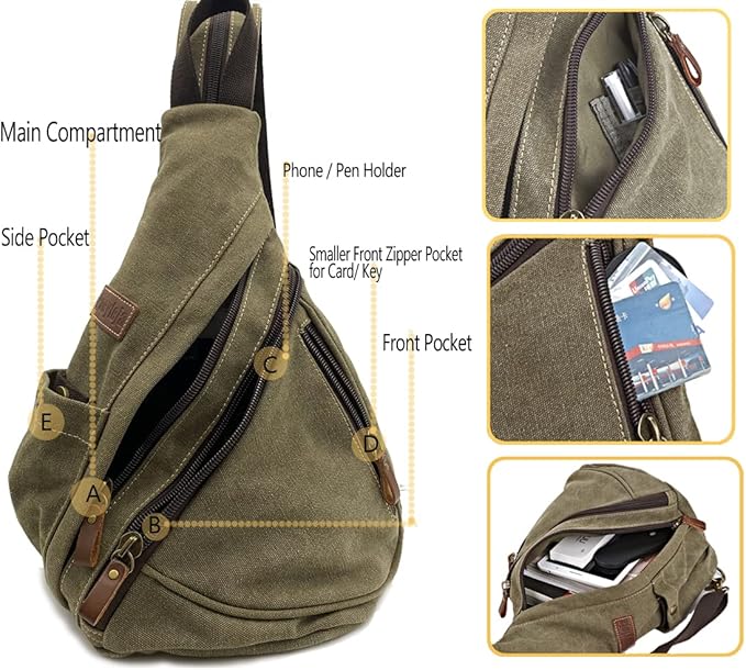 Canvas Sling Bag Convertible Crossbody Chest Bag Shoulder Backpack Daypack for Men Women Outdoor Cycling Travel