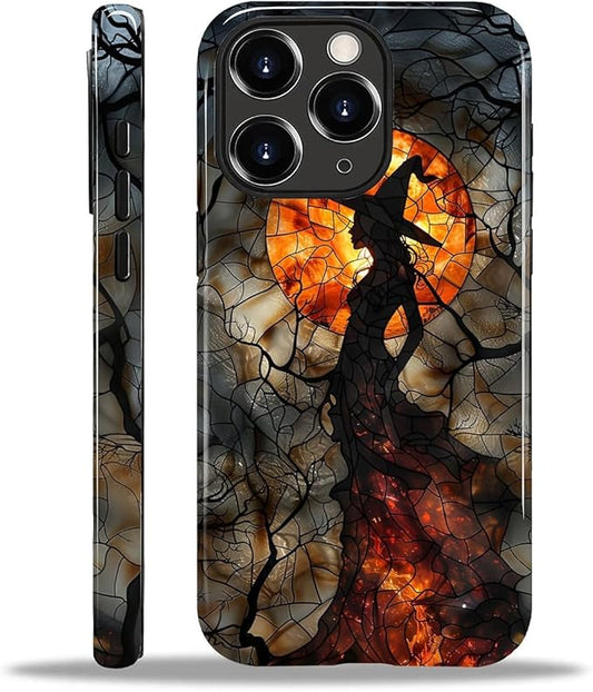 Case for iPhone 11 Pro Max Case,Halloween Witch Moon Stained Glass Design Hybrid Dual Protection Silicone + Hard PC Shockproof Full Body Cover,Slim Anti-Scratch Protective for Men Women