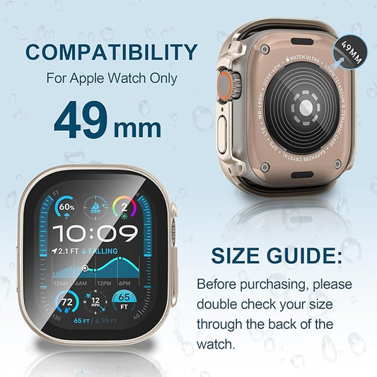 2 in 1 Waterproof Case for Apple Watch Screen Protector Ultra 1/2 Ultra 3(2025) 49mm with Tempered Glass [Overal Protective] Ultra-Thin PC Bumper Cover Compatible iWatch Accessories