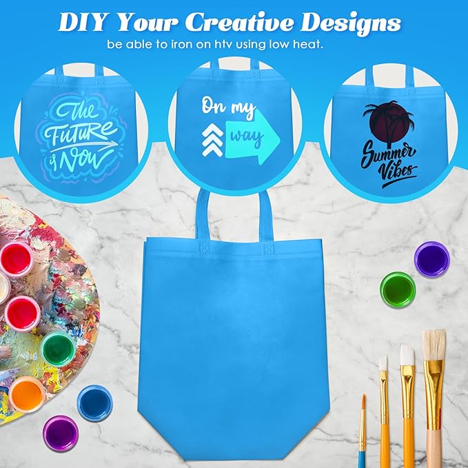 Reginary Reusable Totes Bags - 100 Pcs Non Woven Grocery Handle Bags for Shop Events & Retail Store(Sky Blue)