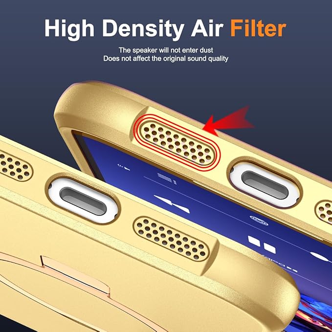 Compatible with iPhone 16 Case with Invisible Magnetic O-Ring Stand Military-Grade Case for iPhone 16 6.1" [Compatible with Mag-Safe][Great Grip Feeling], Gold