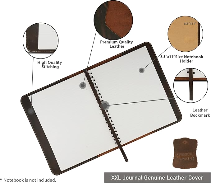 Large Size Journal Cover for Hard Cover Notebook, Rustic Leather Journal Cover (8.5 x 11 inches), Full Grain Leather Journal Cover, Handmade (Brown)