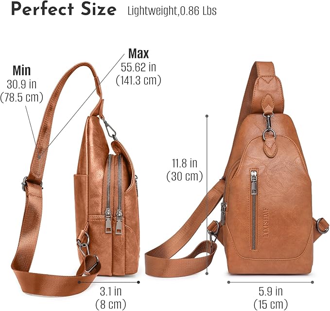 Small Sling Bag for Women - in Vegan Leather Versatile Fanny Pack, Crossbody Bags for Women with Adjustable Guitar Belt Suitable, Brown