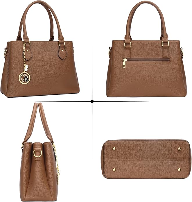 KKXIU Women Satchel Bags Handle Shoulder Handbags and Purses Pockets Zipper Leather Crossbody Bags