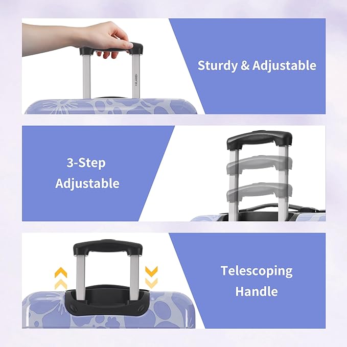 Merax Luggage Sets 3 Piece, Hardside Suitcase Set with Spinner Wheels, Lightweight Printing Luggage Carry on,20+24+28 IN,Blue