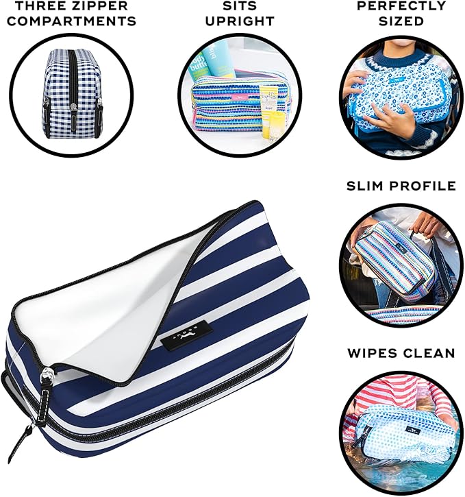 SCOUT 3-Way Toiletry Bag - Travel Makeup Pouch for Women with Three Zipper Compartments - Stands Upright, Wipes Clean