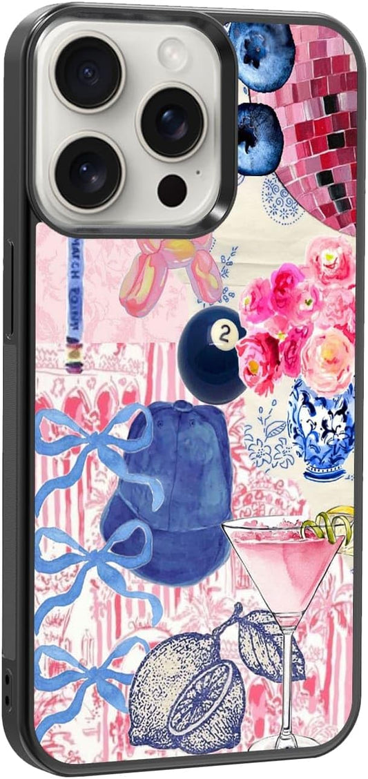 Aesthetic Collage Shockproof Protective Trendy Preppy Phone Case for iPhone 15 Pro Cute Flower Bow Cover