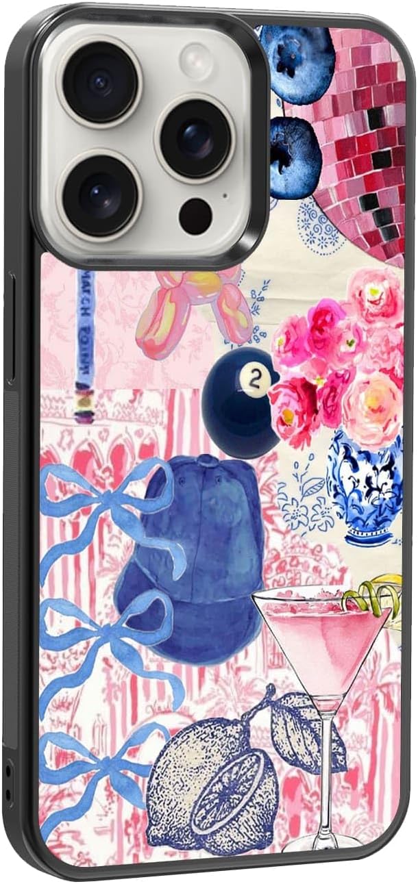 Aesthetic Collage Shockproof Protective Trendy Preppy Phone Case for iPhone 16 Pro Cute Flower Bow Cover