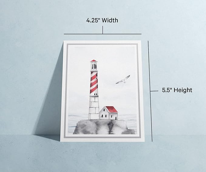 Twigs Paper - 12 Nautical Lighthouse Note Cards - Greeting Cards for All Occasions - 3 Different Design Pack With Envelopes - Personalized Thank You Cards - Made in USA (5.5 x 4.25 inches,Set of 12)