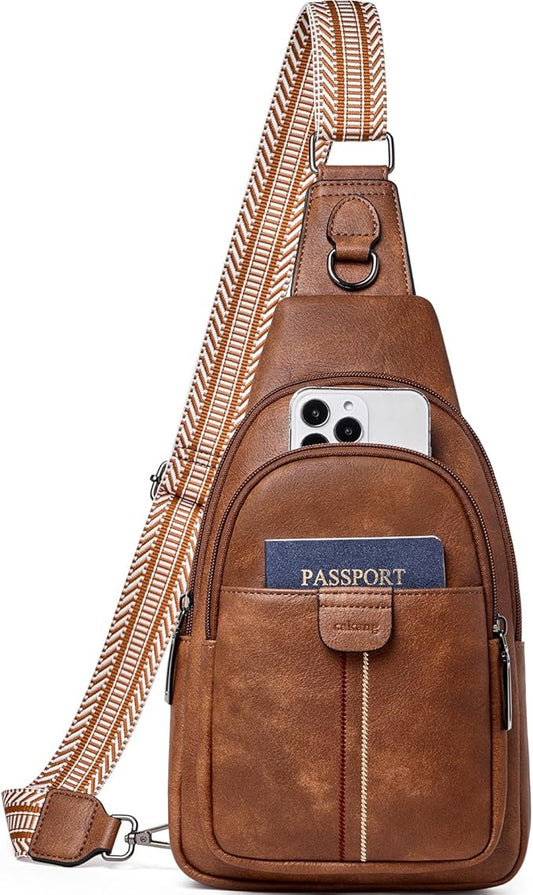 Womens Sling Bag Crossbody Bags for Women Vegan Leather Sling Backpack Daypack Fanny Pack Crossbody Purse Travel