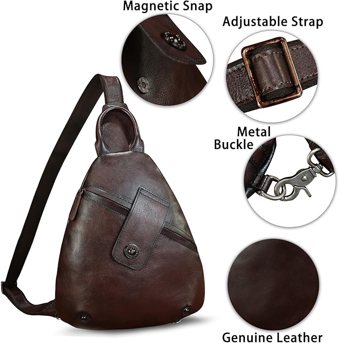 Genuine Leather Sling Bag for Men and Women Classical Real Leather Sling Backpack Purse Crossbody Bag for iPad Pro 11 inch