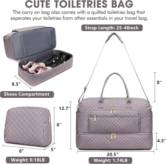 Travel Duffle Bag Weekender for Women - Carry-On Overnight Bag Personal Item Bag with Shoe Compartment & Wet Pocket Large Weekend Tote Bags with Toiletry Bag Hospital Bags for Labor and Delivery