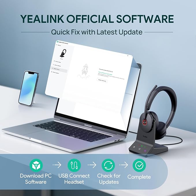 Yealink WH68 ANC DECT&Bluetooth Wireless Headset, 606ft Long Rang 96% Active Noise Cancellation Dual Ear Zoom,UC Headphones with 6X Mic,32H Call,Work Stereo Headsets(PC,Cellphone,Laptop)