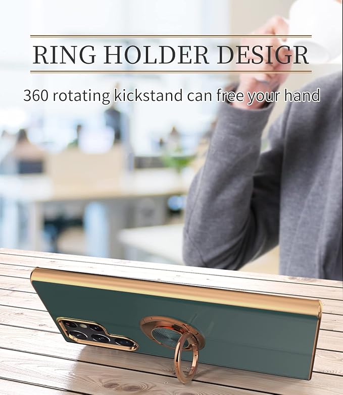 Tnarru Compatible for Samsung Galaxy S22 Ultra Case with Ring Holder Kickstand [with Magnetic] Soft TPU Shockproof Electroplated Protective Phone Case for Galaxy S22 Ultra 5G Grey