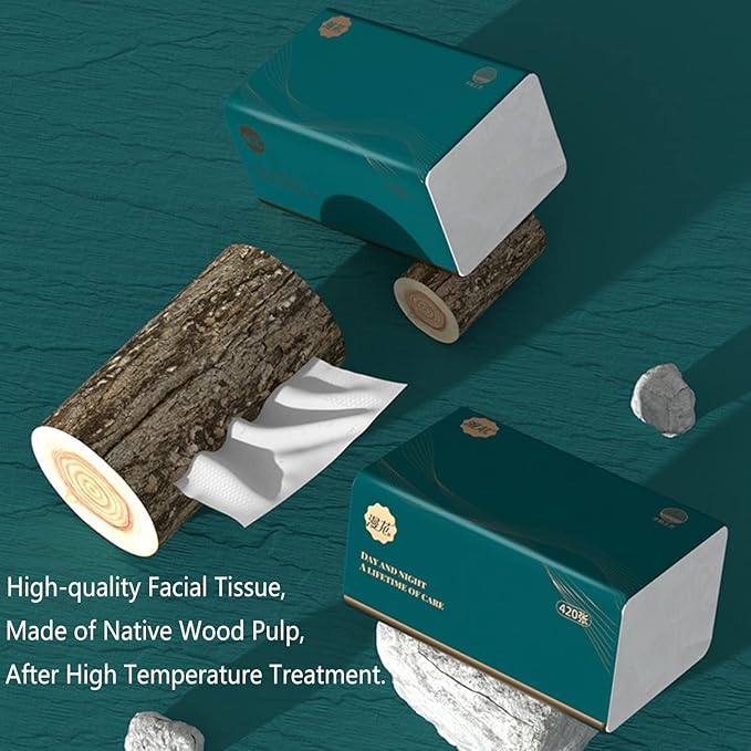 6 Packs Disposable Soft Facial Tissue, Small Napkin, Toilet Paper -Bag Cover NOT Box, Material Native Wood Pulp Fiber NOT COTTON, White Facial Paper Tissue, 4-Ply, 420 Sheets per Pack
