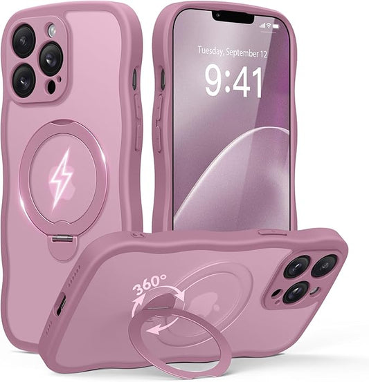 GolbinBox for iPhone 13 Pro Case for Women,[Compatible with Magsafe][360° Spin Magnetic Stand][Cute Wave Edge][Military-Grade Protection] Translucent Matte Phone Case for iPhone 13 Pro, Blackcurrant
