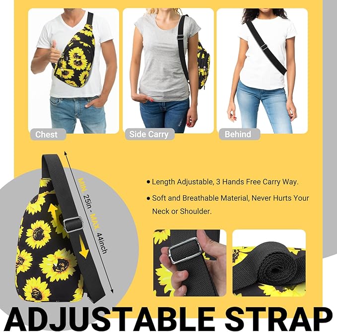 Crossbody Bags for Women, Sling Bag for Men, Small Hiking Backpack Anti Theft Lightweight for Outdoors Travel （M, Sun Flower）