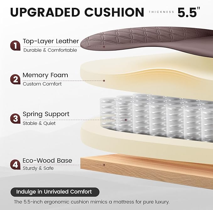 Office Desk Chair, Big and Tall Leather Gaming Chair with Footrest, Wide Ergonomic Comfy Executive High-Back Reclining Computer Chairs, Swivel Rolling Wheels and Padded Lumbar Support,Coffee