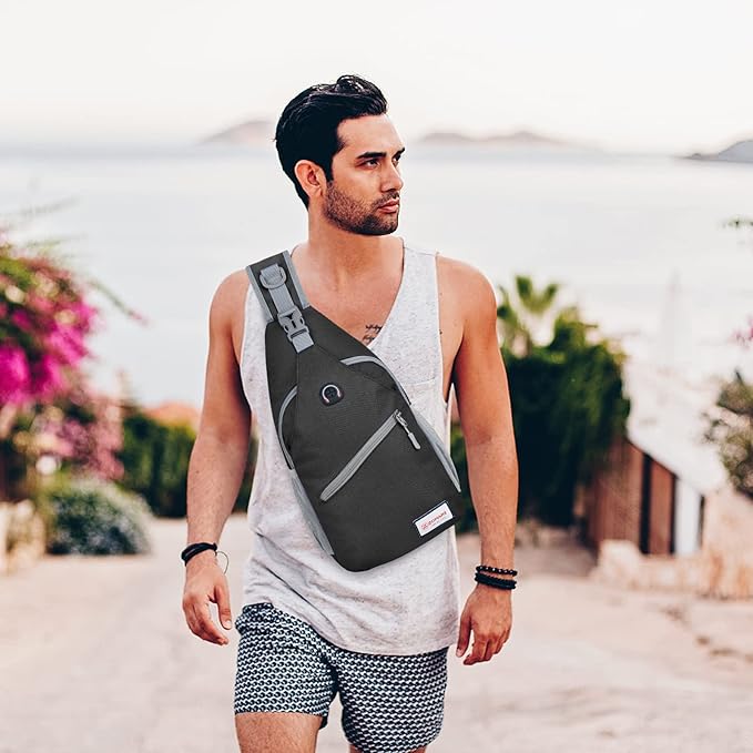 ZOMAKE Sling Bag,Small Crossbody Sling Backpack,Water Resistant Shoulder Daypack for Travel,Anti Thief Chest Bag for Hiking(Black(New))