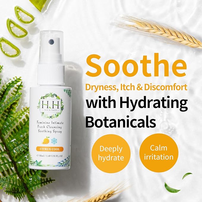 HH Herb&Health Prebiotics Feminine Wash and Deodorant Soothing Spray Set, Moisture Boost pH 3.6 Intimate Cleanser -Peony Rose and Odor Control Refreshing Mist -Cooling Citrus scent, for Sensitive Skin