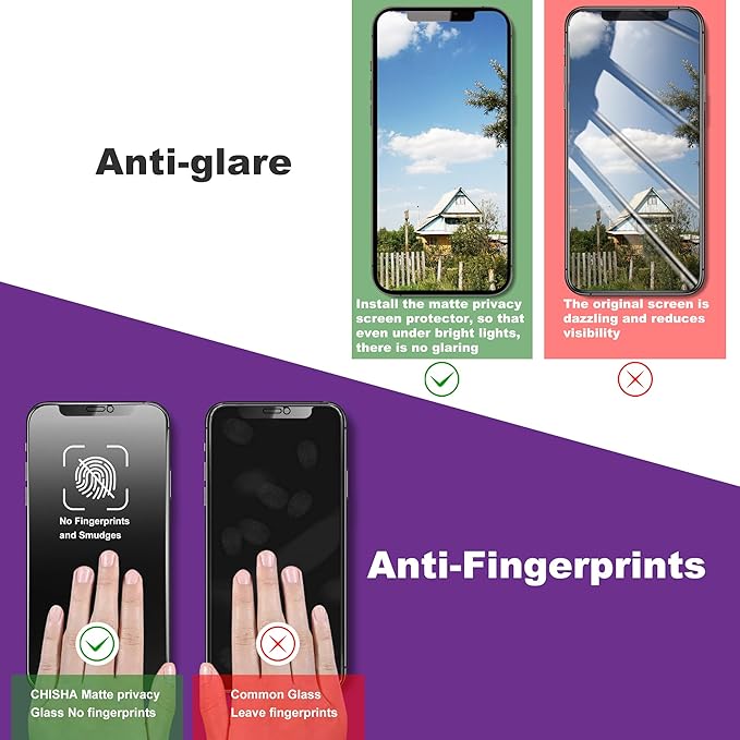 2 Pack Matte Privacy Screen Protector for iPhone 11 Pro Max/iPhone XS Max, 9H Tempered Glass, Full Coverage, Anti-Fingerprint, Auto Dust-Elimination, No Bubble, Easy Installation