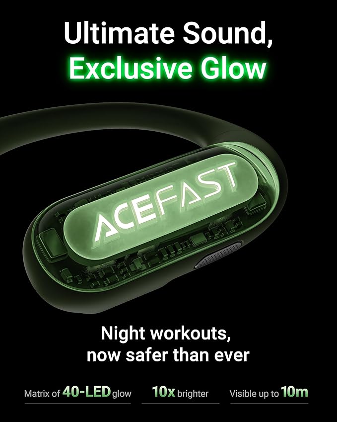 ACEFAST AceFit Pro Open-Ear Headphones, Night Safety Mode for Sports, Powerful Bass, 7.6g Ultra-Comfort, Bluetooth 5.4, 30H Playtime with Digital Display, IP54 Sports Earbuds for Running & Workouts