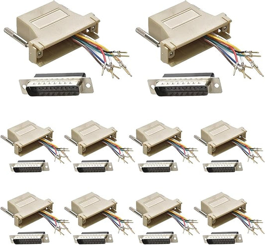 10PCS DB25 Male to RJ45 Modular Adapter, 25 Pin Serial Port to RJ45 Female Ethernet LAN Extend Modular Converter