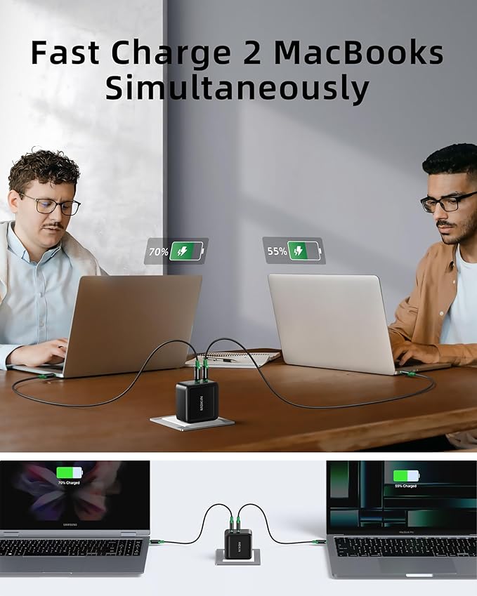 USB C Charger Block, 100W GaN+ Dual Port USB C Fast Charging Block Foldable Compact Wall Charging Power Adapter for MacBook Pro/Air, iPad, iPhone Series, Galaxy S24/S23, and More