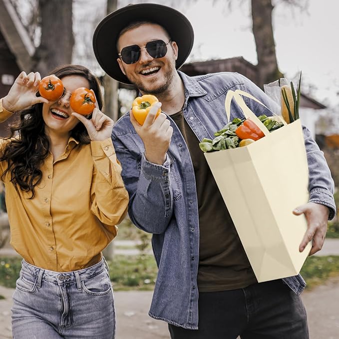 50Pcs Reusable Non Woven Shopping Bags Large Foldable Totes Bag with Handles Grocery Handbag Bulk for Boutiques