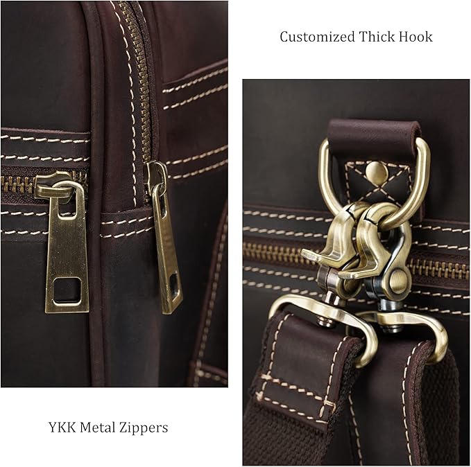 Polare 24" Retro Full Grain Leather Travel Overnight Luggage Weekender Duffel Bag with YKK Zippers