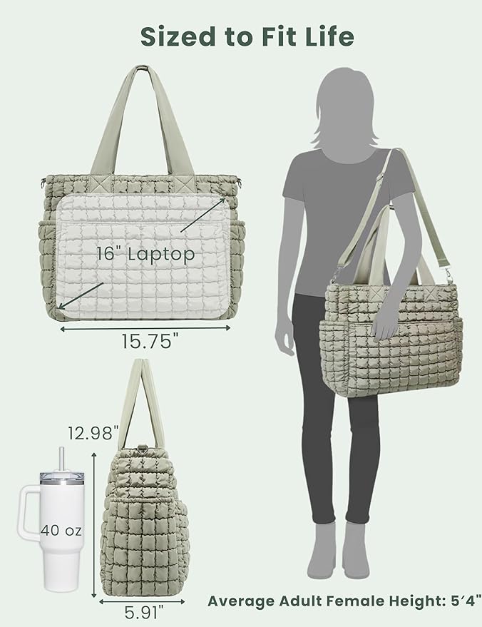 Yarnic Large Puffer Tote Bag for Women, Lightweight 21L Bag with 7 Pockets for School, Travel, Work, Gym Overnight Use