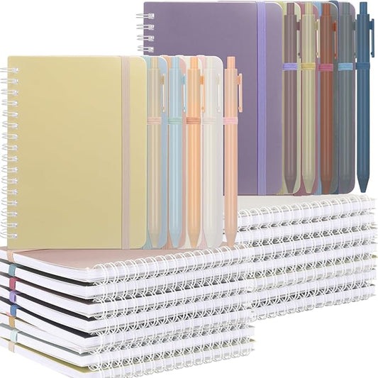 Fulmoon 100 Set A6 Spiral Notebook with Ballpoint Pen in 10 Colors 50 Sheets, 4" x 6" Bulk Ruled Small Notebooks Journals for Back to School Supplies Students Gifts Office Coworkers (Soft Pastels)